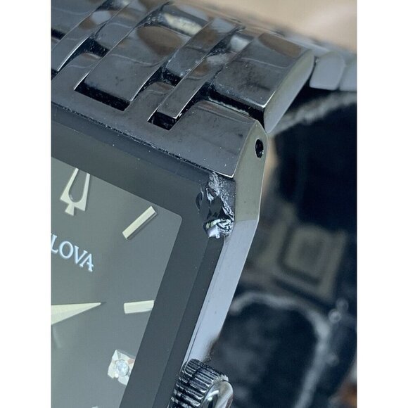 Bulova Men's Watch 98D164 Quartz Diamond Black Dial Steel Quartz CHIPPED CRYSTAL - Picture 6 of 15